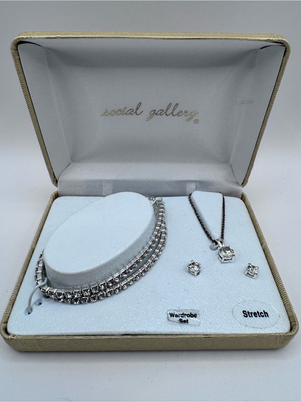 Social Gallery Silver Crystal Necklace, Bracelet & Earring Set - Silver
